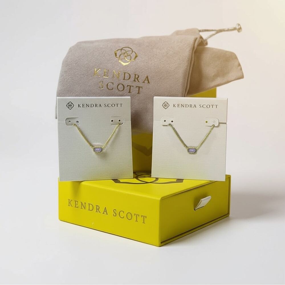 Kendra Scott Mini Elisa Necklace Duo (2) Gold & Pink Opalite NIB Boxes + Pouches - Picture 5 of 5